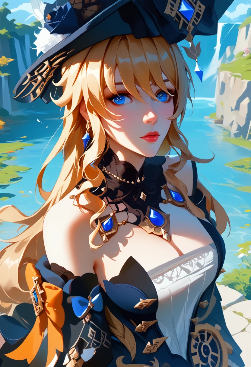 score_9, score_8_up, score_7_up, high quality ,masterpiece ,best quality ,rate_questionable ,  character_Navia_Genshin Impact  ,large breast ,golden hair ,Beautiful Skin ,blue eyes