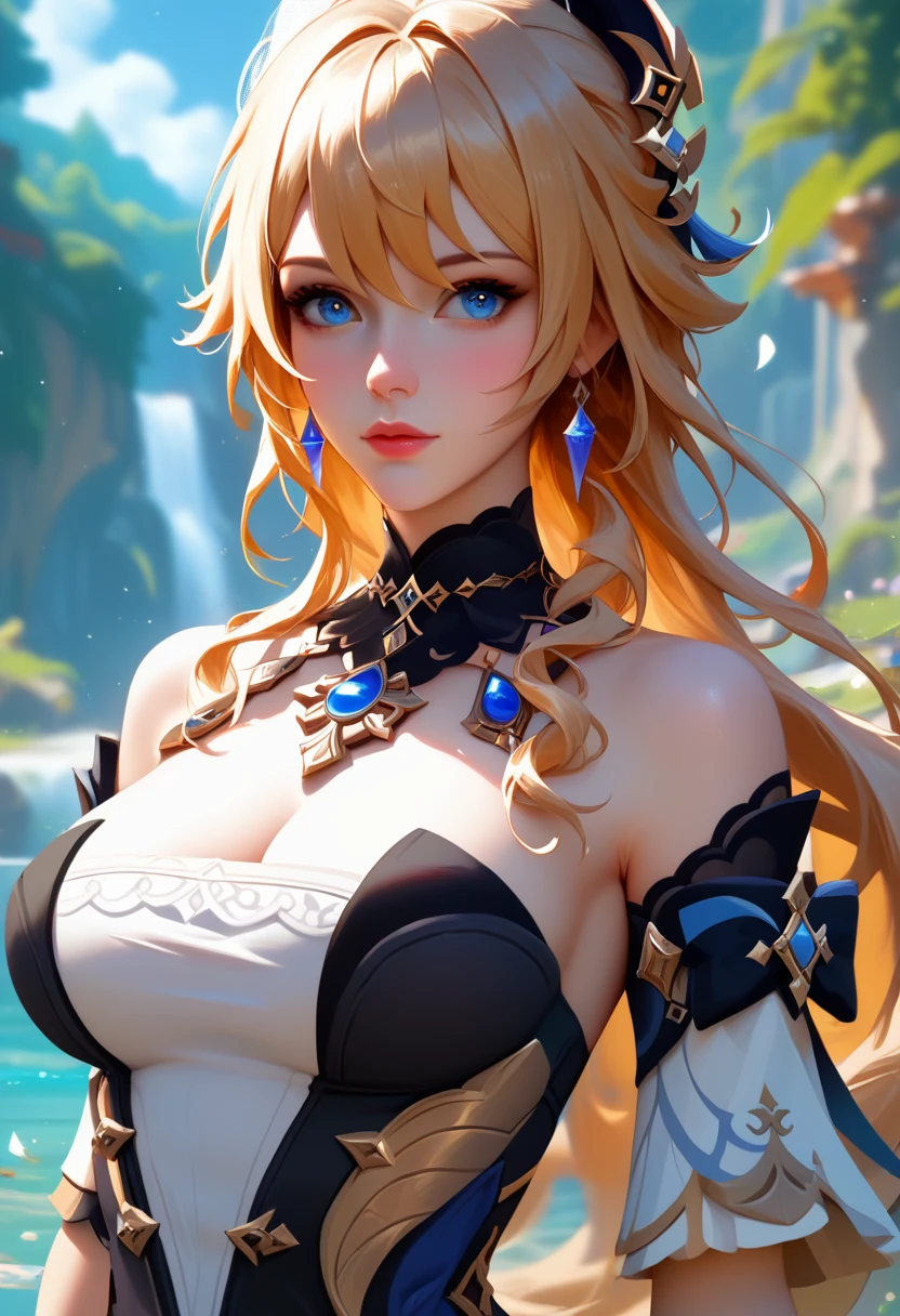 score_9, score_8_up, score_7_up, high quality ,masterpiece ,best quality ,rate_questionable ,  character_Navia_Genshin Impact  ,large breast ,golden hair ,Beautiful Skin ,blue eyes