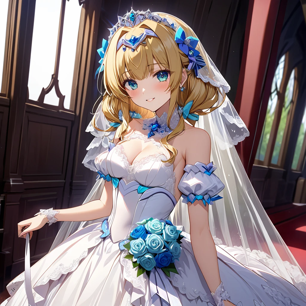 ((Highest quality)), ((masterpiece)), (detailed), （Perfect Face）、The woman is Extia Spica、The woman is wearing a gorgeous wedding dress and a wedding veil.