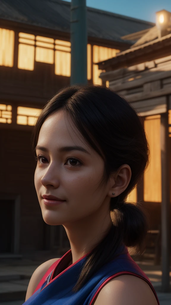 chichi, 1girl, solo, black eyes, black hair, blunt bangs, sidelocks, low ponytail,
china dress, blue dress, sleeveless, red sash, wristband, bare shoulders,
smile,closed mouth,cowboy shot,
city ,outdoor, sunny, light on face
(insanely detailed, beautiful detailed face, masterpiece, best quality) cinematic lighting, (insanely detailed, beautiful detailed face, masterpiece, best quality) cinematic lighting, (photo realistic:1.4), (hyper realistic:1.4), (realistic:1.3), (smoother lighting:1.05), (increase cinematic lighting quality:0.9), 32K