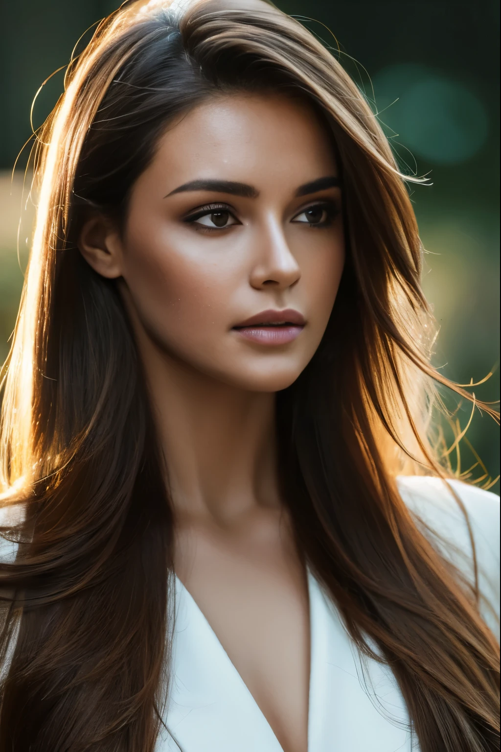 portrait of a beautiful elegant woman, intricate detailed face, realistic detailed eyes, realistic detailed lips, elegant long hair, elegant dress, elegant posture, detailed background, natural lighting, hyper realistic, photorealistic, 8k, high quality, masterpiece, digital art, cinematic lighting, dramatic lighting, chiaroscuro, moody colors, warm colors, glowing skin, ethereal, elegant, graceful, serene