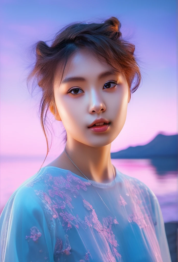 (Hyperrealistic Photo, Natural Light, Realistic, Highly Detailed, Photography, Masterpiece, High Quality, ), Romantic, Upper Body Angle, Beautiful Perfect Face_Translucent Light, Surreal, (Detailed and Accurate Hand Drawing, Subtle Features), Dynamic Colors, Clear Sky, (Best Quality, 8K, Hyperrealistic:1.2), (Highly Detailed, Realistic:1.37), Bright Background, Exquisitely Detailed, Amazing, Fluorescent, Glowing, Bioluminescence,