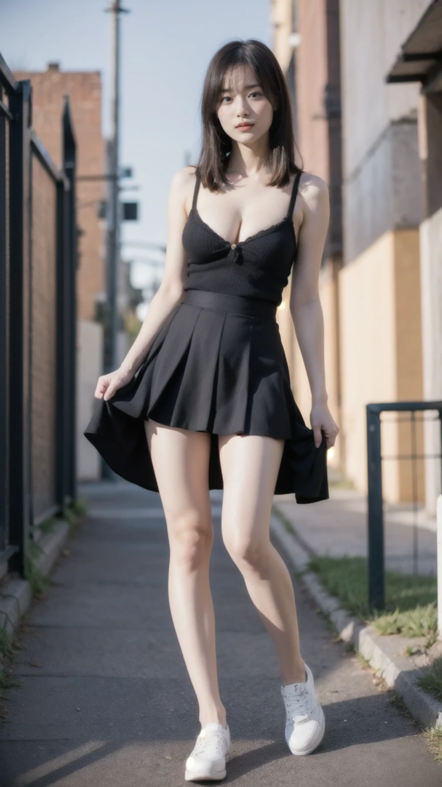 Beautiful Peruvian teen transvestite (con fino rostro y hermosa cabellera), tiene un vestido corto color piel con zapatillas de ballet doradas en sus pies. She is walking alone in a dark forest, luciendo sus deliciosas piernas.