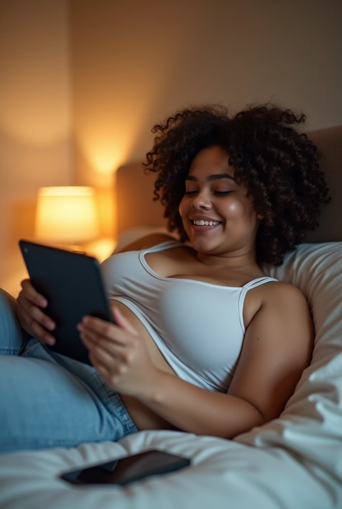 Here is the script:
```
input:
prompt: Generate a high-quality, realistic image of a young Puerto Rican woman sitting on the edge of her bed, looking down at her phone with a relaxed expression. She has:
attributes:
- Light skin tone
- Long, curly black hair
- Cheek dimples
- Tattoos (e.g. sleeve, shoulder, arm)
- Piercings (e.g. nose, eyebrow, lip)
- A relaxed, natural expression
- A subtle, warm smile
scene:
- She's sitting on the edge of her bed, in her room at night
- The room is dimly lit, with a soft glow from a lamp or phone screen
- Her phone is in her hand, with a slight glow on her face
- She's looking down at her phone with a gentle, introspective gaze
style
```