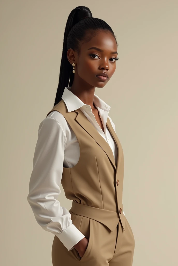arafed woman in a white shirt and a yellow tie, by Alexander Mann, photo of a black woman, official jil sander editorial, in thomas ruff style, adut akech, pictured from the shoulders up, maria borges, lena oxton, close - up portrait shot, victoria siemer, woman model, by Thomas Bock, dark-skinned