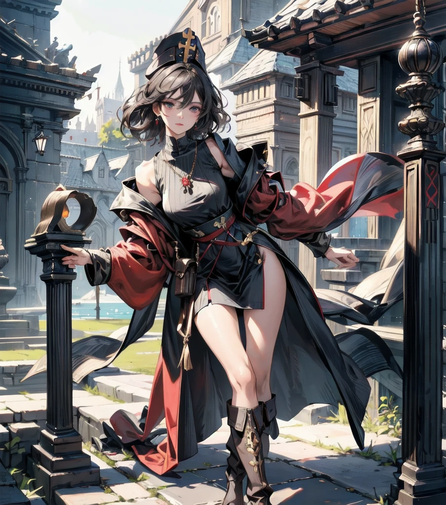 black haired woman、19 years old、Hair is tied into one bun、small breasts、sharp eyes、Thigh exposure、Ready for battle、Holding a dagger in his hand、dancing in the air、jump up、Dynamic movement、Forest of Moonlit Night、Middle Ages Japan