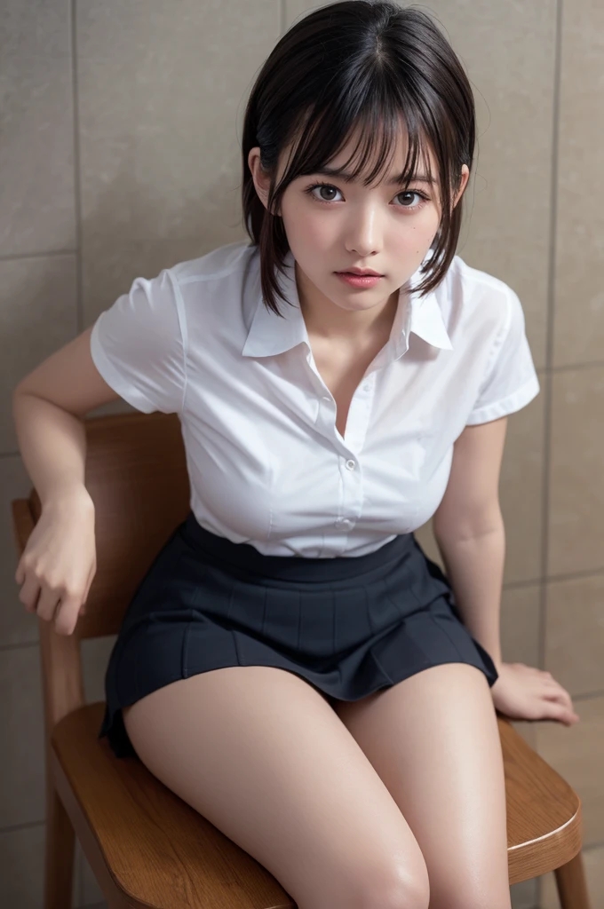 black curly hair, , Brown skin, in beach, (8K、Raw photography、top-quality、masterpiece:1.2、realisitic、Photorealsitic、highcontrast、photon maping、photon maping、Photorealsitic、ultra-detailliert、profetional lighting、low angles:1.2)、(1 girl in)、(独奏:1.5)、(full body Esbian)、(Height is 165 cm)、(18-year-old schoolgirl)、(Shinjuku at night Japan)、(Sidewalk lined with shops)、(Japan high school uniform and designated shoes)、(Dark blue blazer:1.2)、(short plaid skirt:1.5)、(White shirt for students)、 (neck tie:0.6)、(Looking at the front and squatting with the crotch open)、(Uniform taken off to the shoulders、Fluttering chest、Exposed beige bra: 1.5)、(Skirt flipping)、(MCharacter opening leg)、(100 degree leg opening)、(crotch open:1.2)、(Light brown medium hair)、(See-through wet white panties:1.5)、(cammel toe)、(Black loafers:1.5)、(beauitful face:1.3)、(perfectly proportions:1.2)、(Long feet:1.2)、(small tits:1.3)、(Panties can be seen from under the skirt:1.3)、(woman's pubic area is clearly visible:1.4)、(Have pubic hair:1.4)、(witheout panties:1.2)、(Textured skin)
