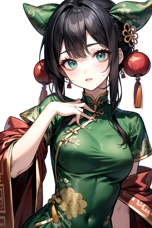 (Highest quality)、(Highest quality)、cute、(choker).eyes are emerald、(Chinese Dress)、((Black Hair)).