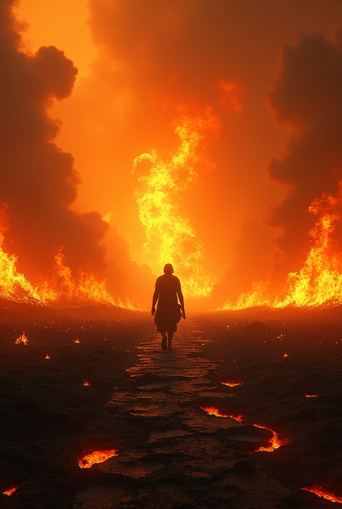 Faye's perspective, looking through thick smoke and intense flames.