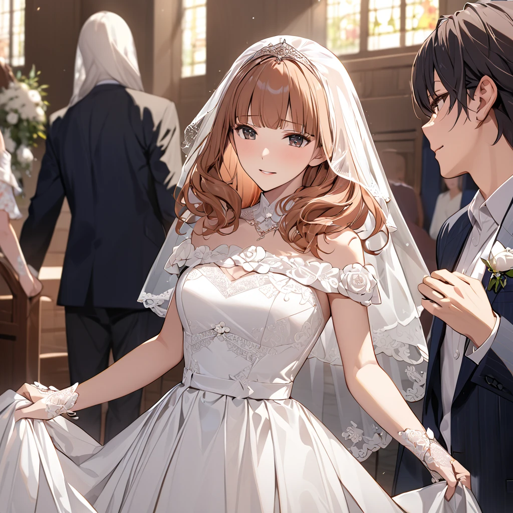 ((Highest quality)), ((masterpiece)), (detailed), （Perfect Face）、The woman is Celica、The woman is wearing a gorgeous wedding dress and a wedding veil.