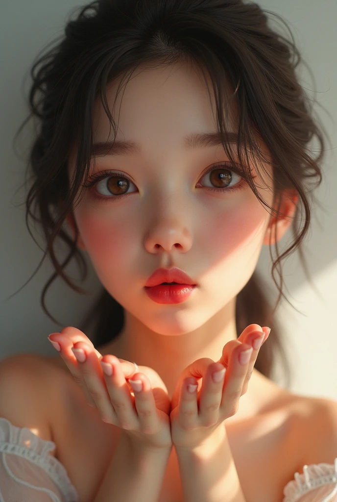 girl up 5 fingers next to her face more realistic

