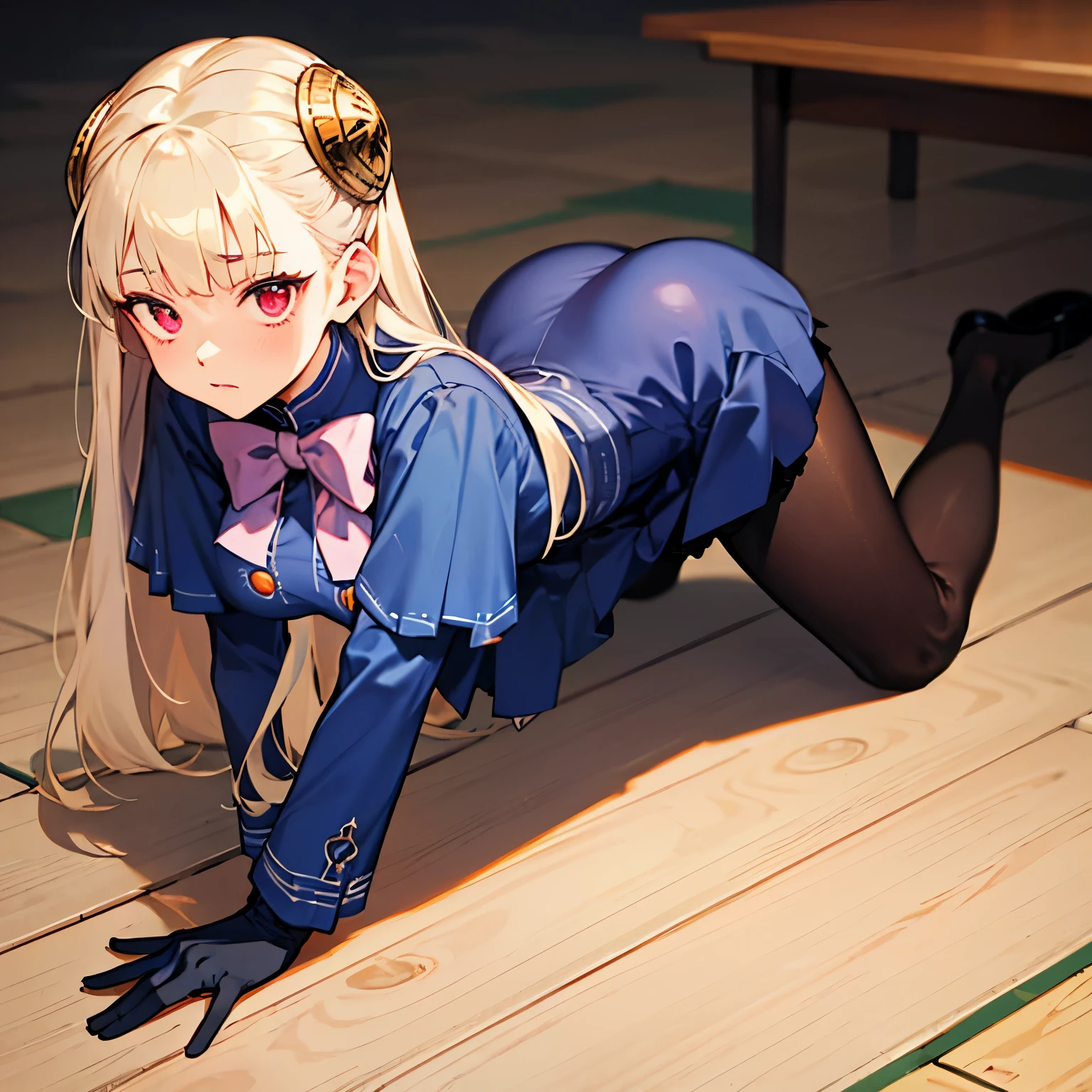 ultra-detailed, Explicit, Beautiful body, Beautiful Nose, Beautiful character design, perfect eyes, perfect face, ultra highres, 4K, beautiful legs, perfect legs, Nice hands, Perfect hand, Masterpiece, Best Quality, Highly detailed, illustration, absurdres, street fighter, doll suit, shadaloo doll, dollsuit, 1girl, Solo, expressionless, blank eyes, looking at viewer, red gloves, emotionless, black latex, corrution, mind control, female combatant, full body, hypnotized, unhappy trance, full body suit, ribbed bodysuit, both arms at side, stand up straight, obey, perfect female body, extremely glossy latex, hypnosis, hypnoLora, empty eyes, Mind control device, poses, brainwashed, submissive_pose, Slave, hat, necktie, sitting on the throne, sitting , sitting at attention, belt, latex, garter belt, thighhighs, garter belt, nazi saluting, military, military saluting, salute, Pope Joan, Fate/Grand Order, grey hair, long hair, blue eyes, very long hair, royal throne
