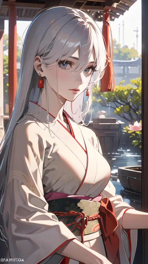 anime girl, fan as a weapon, lotus flowers, rain, in a temple, (best quality,4k,8k,highres,masterpiece:1.2),ultra-detailed,(realistic,photorealistic,photo-realistic:1.37),1girl,beautiful detailed eyes,beautiful detailed lips,extremely detailed eyes and face,longeyelashes,kimono,holding a fan,lotus pond,heavy rain,temple architecture,shinto shrine,dramatic lighting