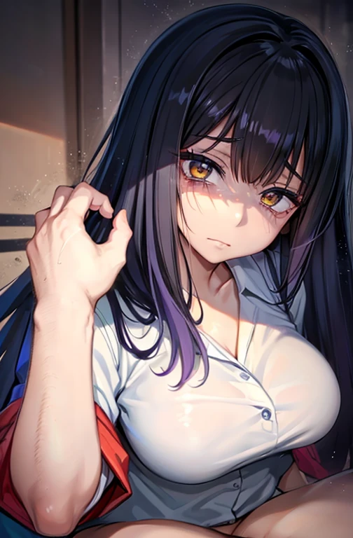 high resolution、Miko Yotsutani, Some, fear \(theme\), ghost, Dark aura, Iris,  Cowboy shooting,  School uniform, School, corridor,, masterpiece, best quality, Very detailed、rape、gender、Creampie、Supine position、ghostがを後ろから犯す、、fashionable、Fear、Crying face、おっぱいを揉むghost、Sexual harasser、Super long hair、Hairjob、Hairjobチンカス掃除、Hair fetish、Hair Grab、Hair shooting、hairjob