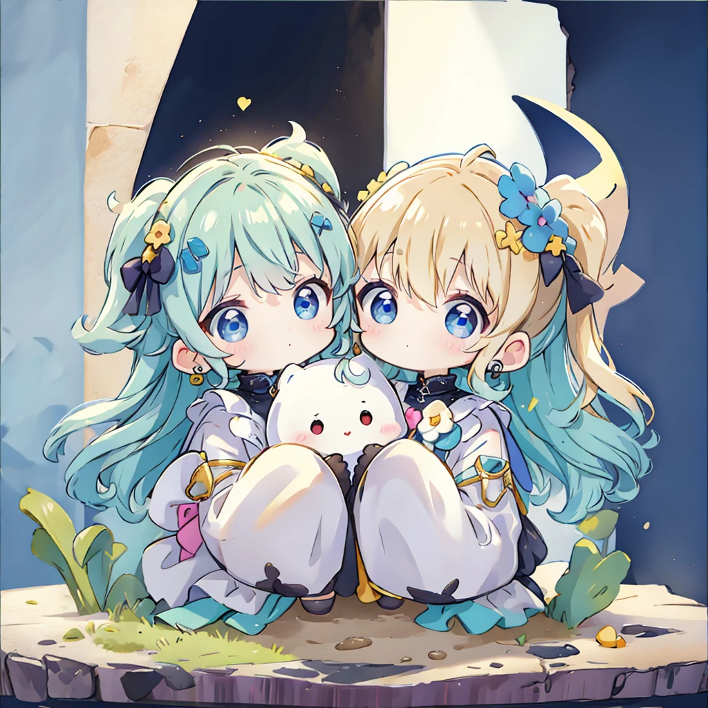 Chestnut long hair、Eye color is lapis lazuli、Light blue maid clothes、The skirt is long、Have double teeth、Misanga wear