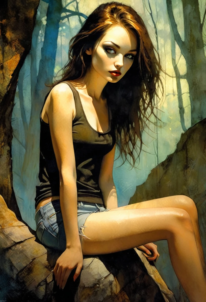 line art,ambiance, soaking wet muddy flared jeans,experiences sexual tension,sinking in bog,fetishistic session,vintage colors