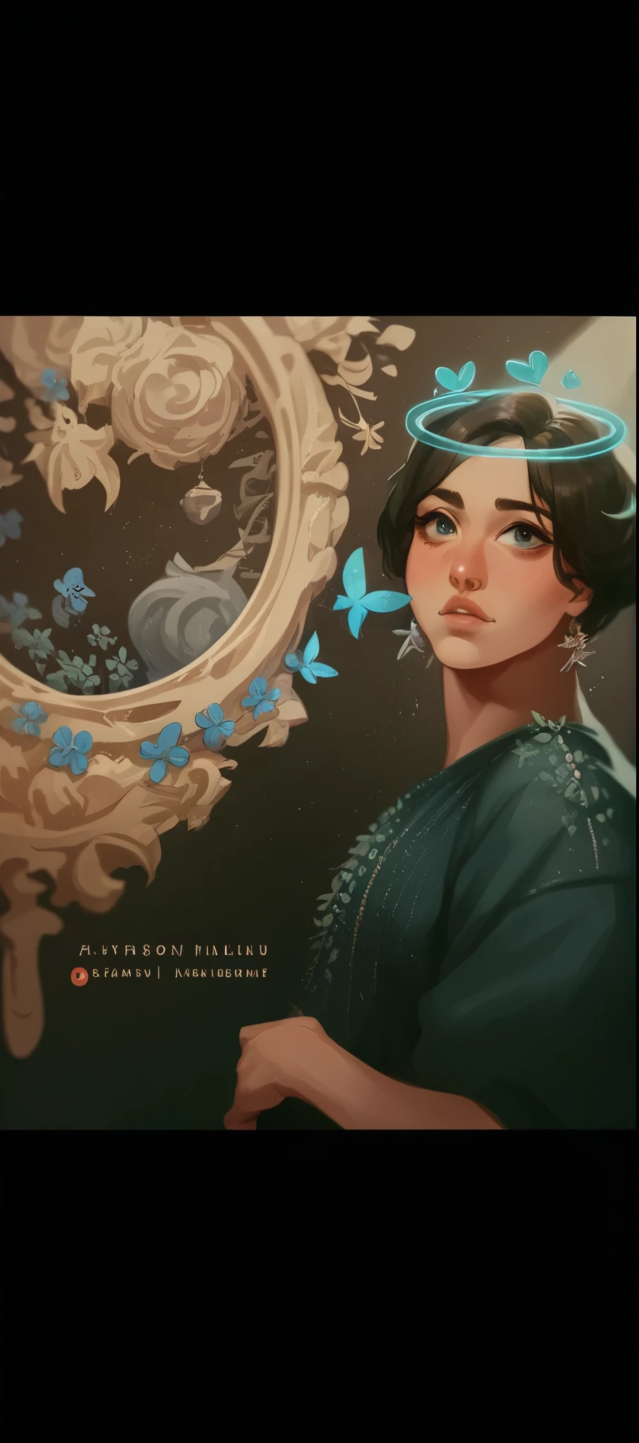 There is a book with a picture of a woman in a blue dress - SeaArt AI