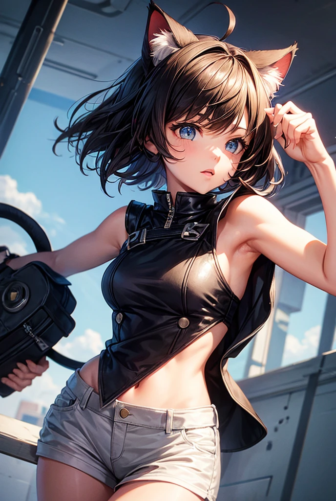 ((highest quality)),(ultra high resolution),(Super detailed),(detailed description),((best CG)),(best work of art),super precision art, great drawing art,(Art with precise details:1.5), (1 man: 1.5) cute looking young man, femboy, silky smooth back length brown hair, soft and cute facial features, slender dainty body, slim waist, small curves, small perky butt, silky smooth legs, very short height of 5ft 5,plain tee shirt and shorts, an overall cute femboy, simple European bedroom background