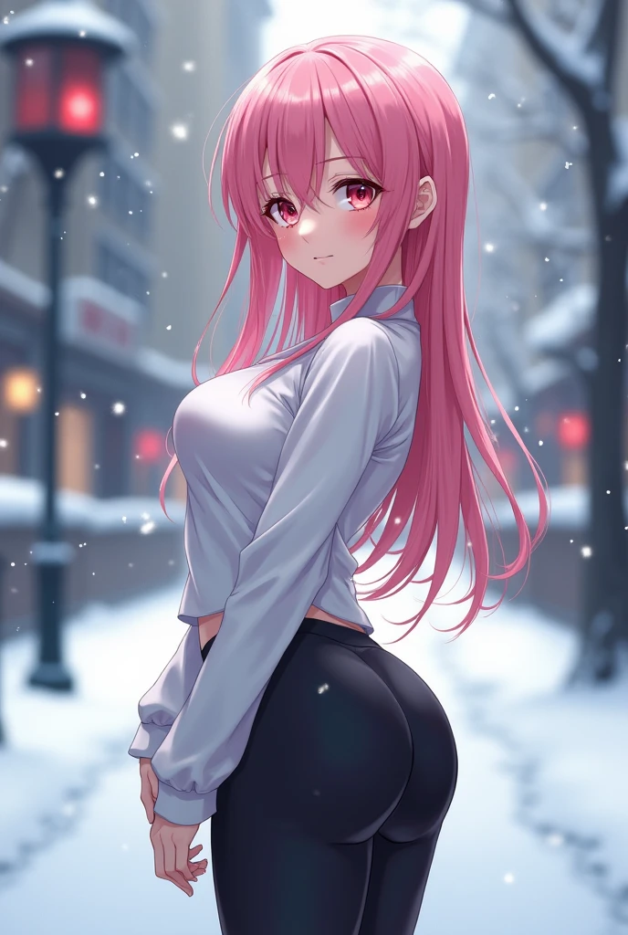 4k, ,Lens flare, pink hair , blush, blushing, 8k, best quality, 1 girl, detailed, Detailed fuchsia hair ++, detailed pink eyes ++, raytracing, perfect shadow, highres, enhanced eyes, huge ass,, plain white background, long hair, no background, white background, sexy, mature, christmas hat, christmas outfit, twin tails, sexy christmas outfit