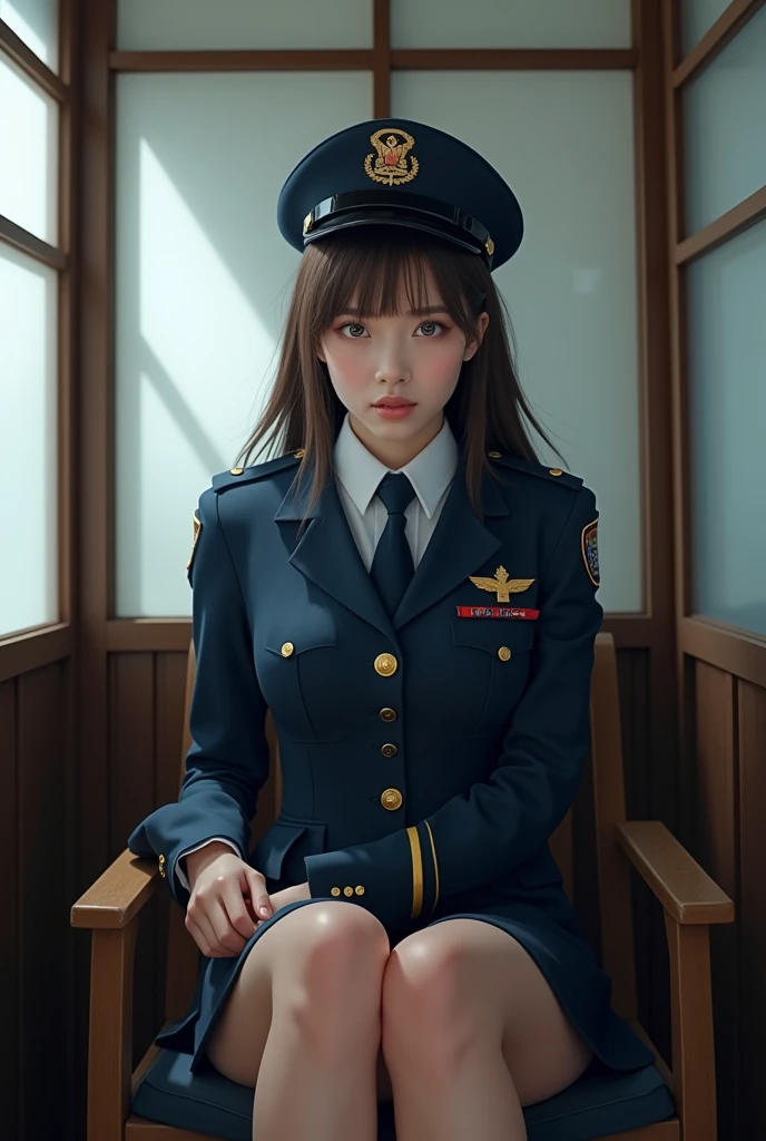 8K, best qualtiy, portrait of a full body, gorgeous faces, Pretty Face, 23-year-old woman, Slender body type, small tit, OL Uniform, Office Clothes, Black tights, Outdoor Scene, sitting pose, super miniskirt