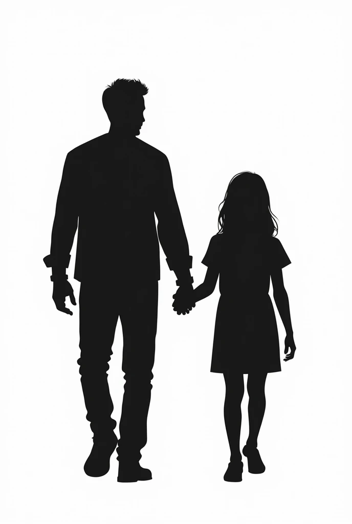 silhouette style Generate an intimate portrait of a very tall 1boy and short 1girl,standing close together,side shot,their bodies almost touching,toned and athletic,the man should have his arms wrapped around the woman's waist while she has her arms around his neck,they look stare into the eyes of one another,Both characters should have dark hair to create a sense of depth and connection between them,. high contrast,minimalistic,black and white,stark,dramatic,