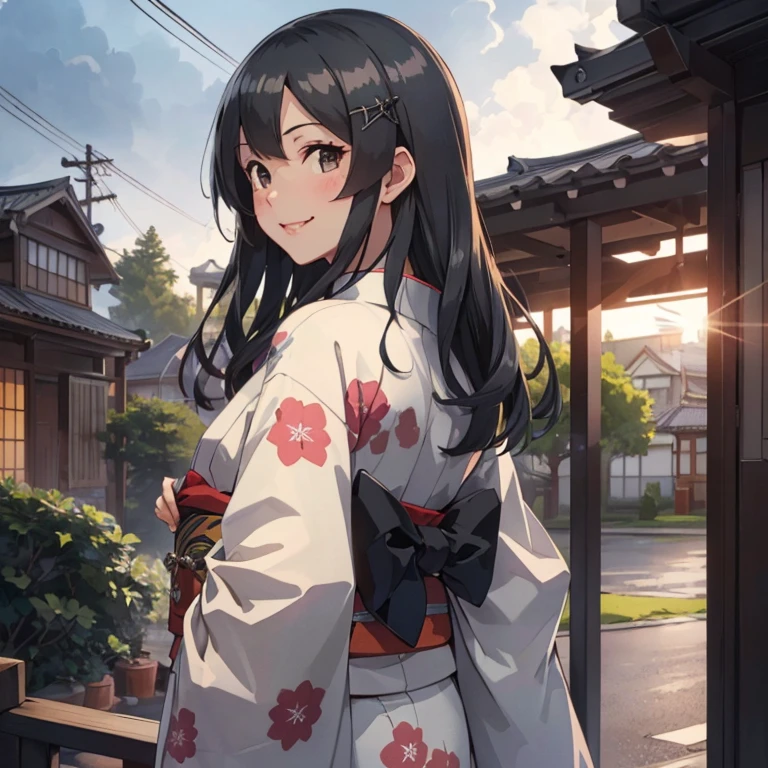 oyashio,hairclip,
(masterpiece:1.4),(best quality:1.4), (premium:1.4), (great illustration:1.4), (ultra-detailed:1.4),(art CG, 8K),full body,1girl,solo,KonishiCSA,
(kimono:1.4),(Backlight:1.4),jananses house,blush,smile,


