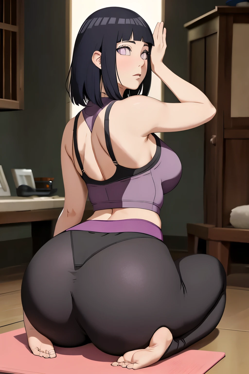 ((masterpiece)), Perfect Anatomy, Perfect Shading, field of depth, hinatahyuuga, Hinata Uzumaki, hyuuga hinata,(highest quality), Very delicate and beautiful, Perfect lighting, Detailed face, ultra cute face, cute, (Cowboy Shot 1.2) , View Viewer, whole body, (((One girl))), (((alone))), Bob cut hair, Fluffy hair, Black Hair, Purple Eyes, ((blush))), Nervous, (Cheerleader Uniform), (White tank top 1.2), (Short red skirt 1.2), Thigh-high socks, impact, Very tight clothing, Big Breasts, Cleavage, Firm breasts, (Wide Hips), (Thick thighs), Stocky,

 School gym, Complex background, Detailed Background, Sweaty,((Erotic squatting:1.3))、Open Leg、Show your armpits