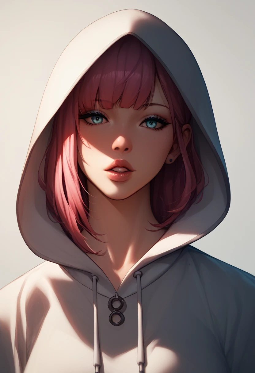 1girl, beautiful NobaraJK, bangs, hood, hood_down, hoodie, parted_lips, lips,volumetric lighting, best quality, masterpiece, intricate details, tonemapping, sharp focus, hyper detailed, trending on Artstation, 