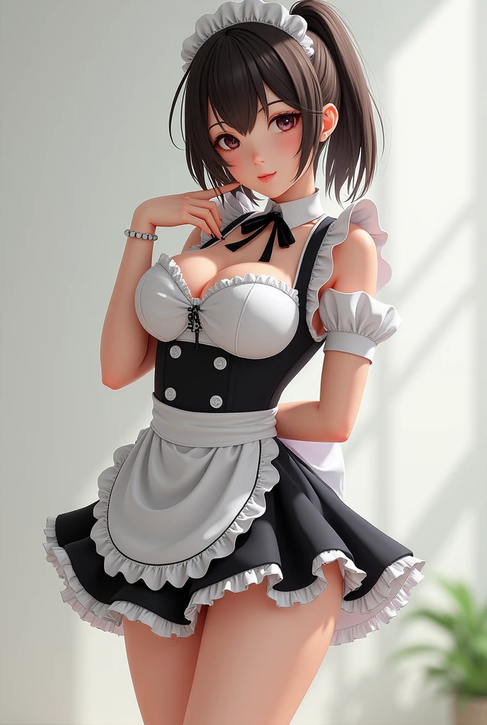 (masterpiece:1.3),(best quality:1.4),ultra high res,(detailed eyes),(detailed facial features),(detailed clothes features),HDR,8k resolution, solo focus, bangs, skin tight, (shiny skin),(slender girl),dreamlike,
(extreme detailed illustration),check commentary,commentary request,scenery,no text,
<lora:VirtualGirl-Rin:0.3>VirtualGirl-Rin, happy, smile, (small breasts), bangs, bob hair, short hair, brown hair, brown eyes, black choker,
1girl, (solo),
sexy Maid, Maid hair band,Maid dress,Maid apron,Maid skirt,Maid stockings,black leather shoes,