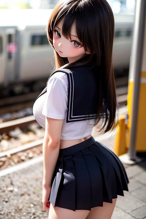 Twin-tailed schoolgirl、a sailor suit、a short skirt、Niō Standing、low angles --auto