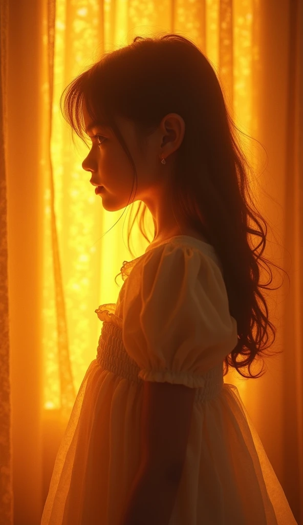 A child amidst a black palette
Kneeling on the ground, equally straight black hair white dress, pele brothers.