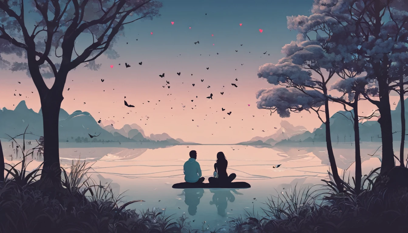 Create a 2D illustration capturing the essence of 'Love in Silence.'