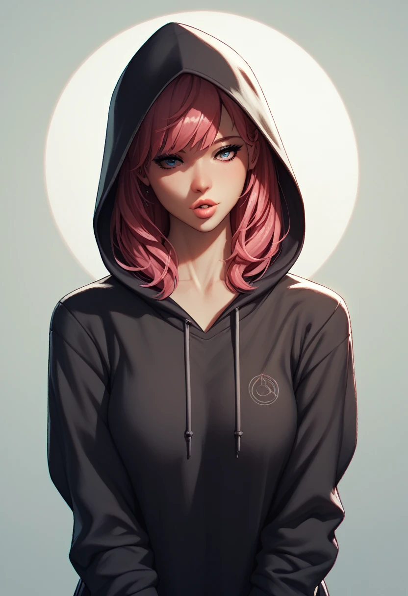 1girl, beautiful NobaraJK, bangs, hood, hood_down, hoodie, parted_lips, lips,volumetric lighting, best quality, masterpiece, intricate details, tonemapping, sharp focus, hyper detailed, trending on Artstation, 