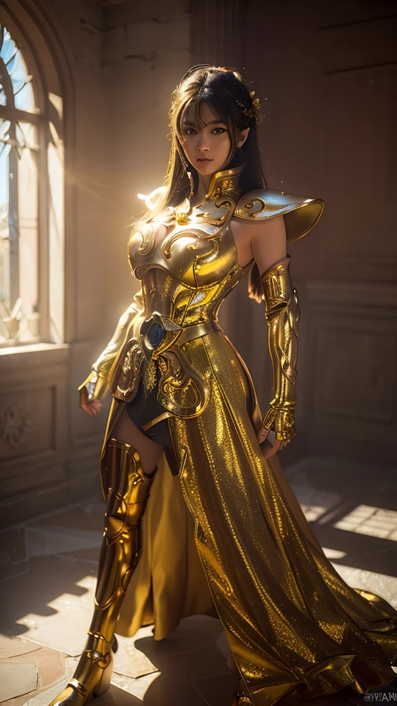 (((1woman)))  a hyper realistic ultra detailed photograph of a pretty photorealistic Camus at agreek ruins background, tattered Libra gold half shiny metal armor, long White hair,  brown eyes, dynamic pose, detailed symmetric beautiful hazel eyes, full body, detailed gorgeous face, 30-megapixel, 4k, Canon EOS 5D Mark IV DSLR, 85mm lens, sharp focus, intricately detailed, long exposure time, f/8, ISO 100, shutter speed 1/125, diffuse back lighting, award winning photograph, facing camera, looking into camera, monovisions, perfect contrast, High sharpness, facial symmetry, depth of field, ultra-detailed photography, raytraced, global illumination, TanvirTamim, smooth, ultra high definition, 8k, unreal engine 5, ultra sharp focus, award-winning photograph, trending on artstation, realistick 8k