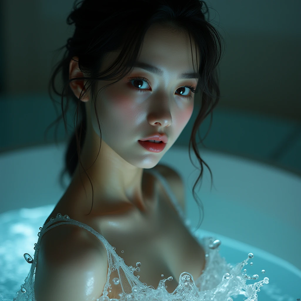 (Tabletop:1.3), (8K, Realistic, RAW Photos, Highest quality: 1.4), Japanese, (One Girl), Beautiful Face, (Realistic face), (Black Hair), Beautiful hairstyle, Realistic eyes, Beautiful attention to detail, (Realistic skin), Beautiful Skin, Charm, 超High resolution, 超Realisticな, Very detailed, Golden Ratio,. (3. Gills:1.5), (Sony Alpha 1, 50.1 megapixel full-frame CMOS sensor, 8K video recording function), (telescope lens), (Realistic),(8K, 超High resolution, Highest quality, Tabletop:1.2),Super detailed,Beautifully detailed face, Complete Anatomy,(Beautiful attention to detail:1.3),smile,Very delicate and beautiful, Very detailed, Hmph, Unity, 8K Wallpaper, wonderful, In detail, Super detailed, High resolution, Very detailed, Very detailed目と顔,Wet, ((Luxury:1.1)),((Colorful micro bikinis:1.1)), [ponytail],(Big Breasts, Cleavage.3),