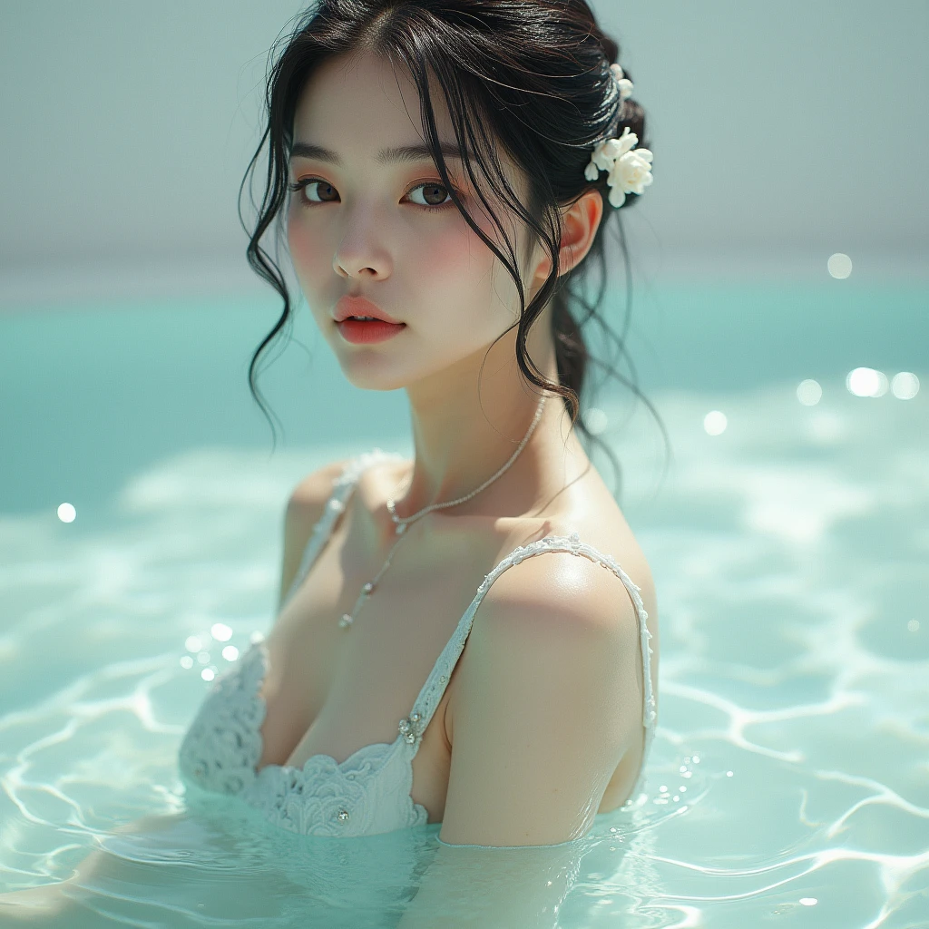 "(((best quality))), (((ultra detailed))), (((masterpiece))), illustration,((1 beautiful young girl,solo)),((slim,thin)),(vibrant floral swimsuit:1.3),((small breasts,flat chest)),(short ponytail:1.2),((shiny skin,sweat,wet)),seaside, summer, joyful, playful, physical features, smooth fair skin, gentle sea breeze, endless azure sky, picturesque backdrop, whiteness of sand, deep blues of the sea, waves crashing, internal turmoil, transformation, standing on the cusp of womanhood, confidence, sexuality, metaphorical plunge, next chapter of life,significance of the moment, beauty of the seaside, celebration of youth, excitement of summer ahead,((from front,upper body))