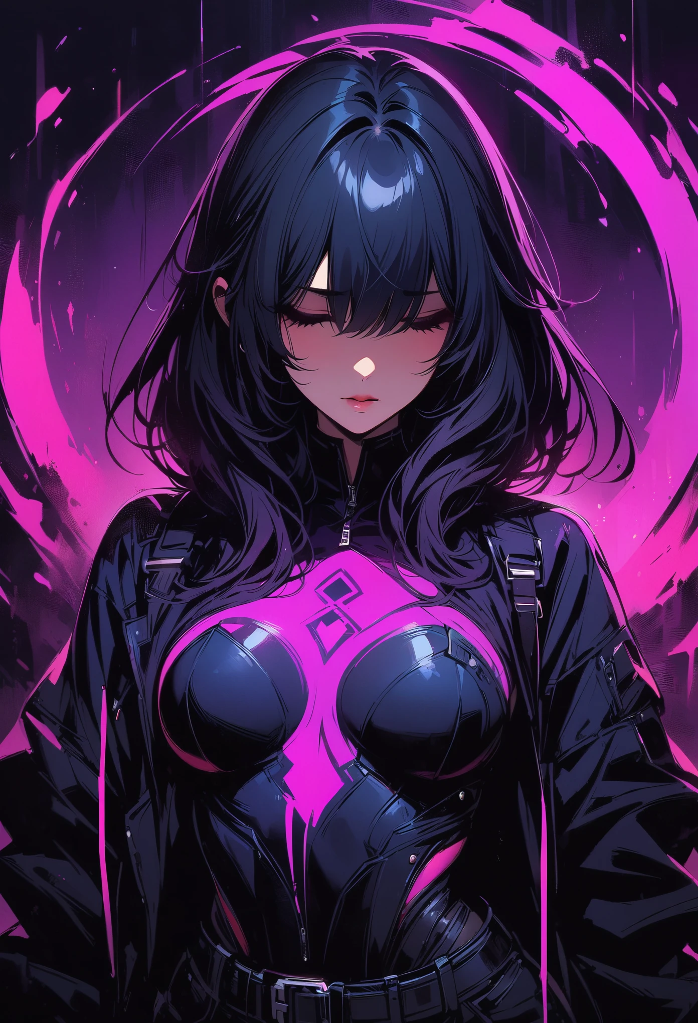 "((masterpiece)), better quality, ultra-detailed details, realistic high-definition illustration, majestic depiction of an urban witch, with black clothes and magenta, moonlight reflected on her body, in the starry night, subtle lights illuminating the big city around him."