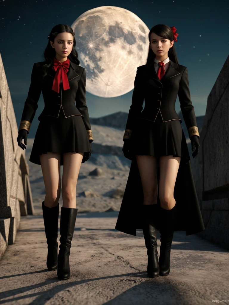 photo of  edelgard_academy, hair ribbon, black jacket, black dress, ascot, red pantyhose, white gloves, high heels, walking on battlefield, moonligth, full moon, young, teen, (skinny), small , petite, 1 girl, (((3d, video game))),masterpiece, best quality, intricate details, 8k uhd, perfect face, perfect eyes