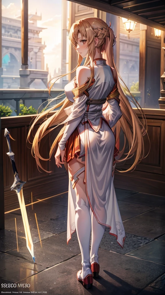 (Full Body Shot, Asuna from Sword Art Online, anime waifu, ArtJam, highest quality, 1 girl, 8k, Very detailed, Cinema Lighting)
Asuna, Loveable anime waifu from Sword Art Online, is skillfully depicted in a Full Body Shot by the masterful artist, ArtJam. image, Amazing work with great attention to detail, Rendered in stunning 8K resolution, I can vividly depict every intricate detail of her features.. Her long, flowing blonde hair cascades down her back under the Cinema Lighting, Highlight each strand、Reflect the surrounding r