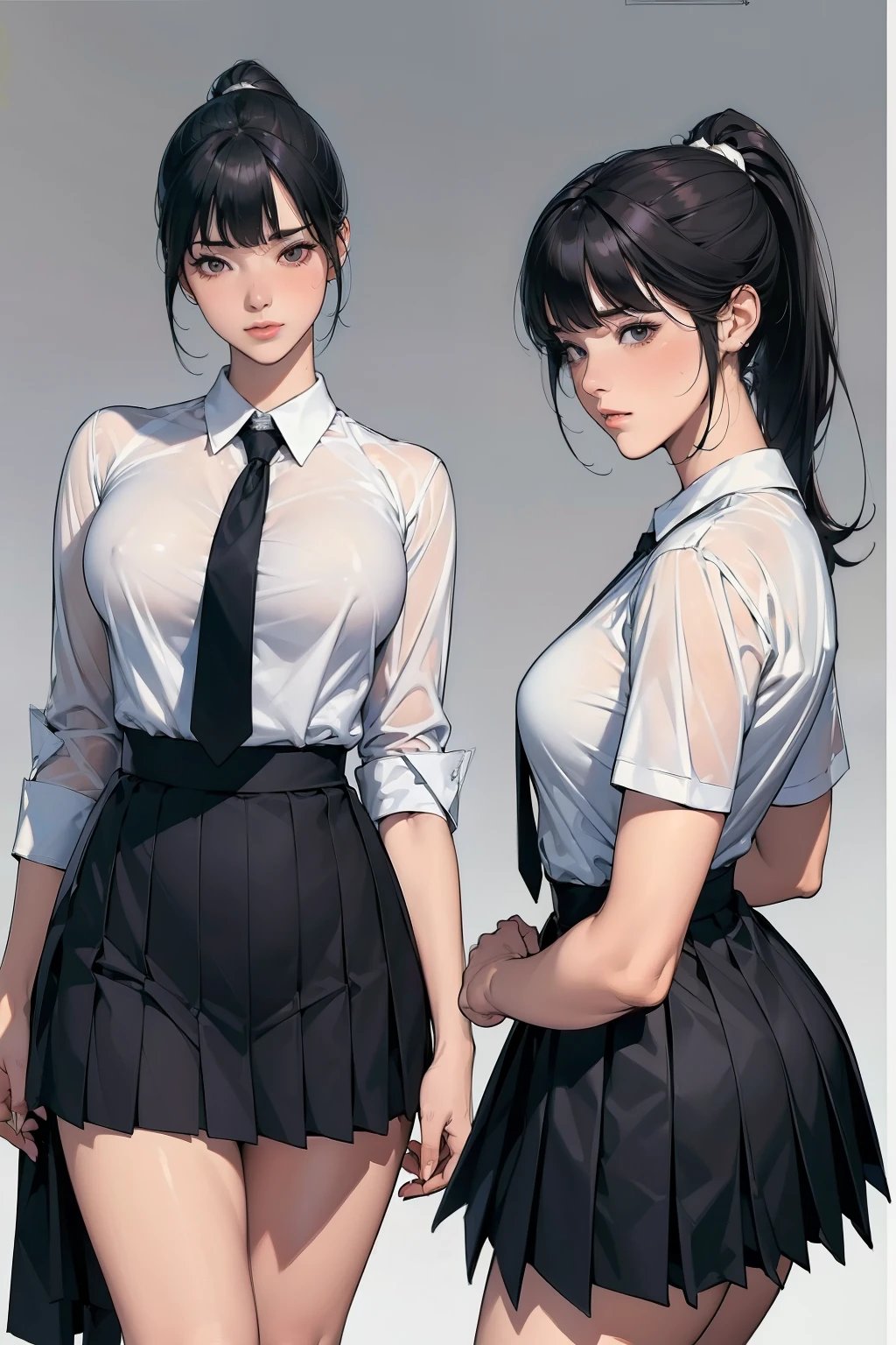 Anime girl in a short skirt and shirt with a tie - SeaArt AI