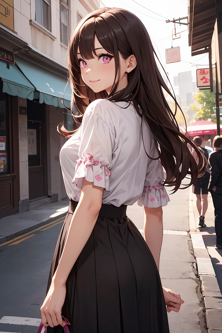 1womanl,dark brown hair,Long Wave Hair、a 20 yo woman、((Impatient expression)),Beautiful Medium Big、(Light beige off-the-shoulder knit),(Black Mini Flared Skirt),well-styled,,(Facing the front、Cute expression with a shy smile)(((embarassed expression)),(((The skirt is rolled up by the wind)))、((facing back))、((buttocks visible))、((Pink lace panties))
