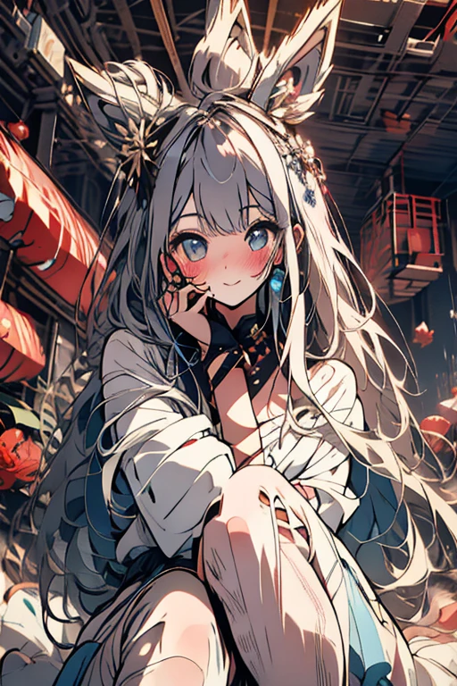 Highest quality、masterpiece、One Girl、child、Smaller breasts、Longer Hair、Bunny girl、Lots of presents and balloons、A little blush、Embarrassed face、Beautiful eyes、Bunny ears、Silver Hair、Very delicate hair、cute