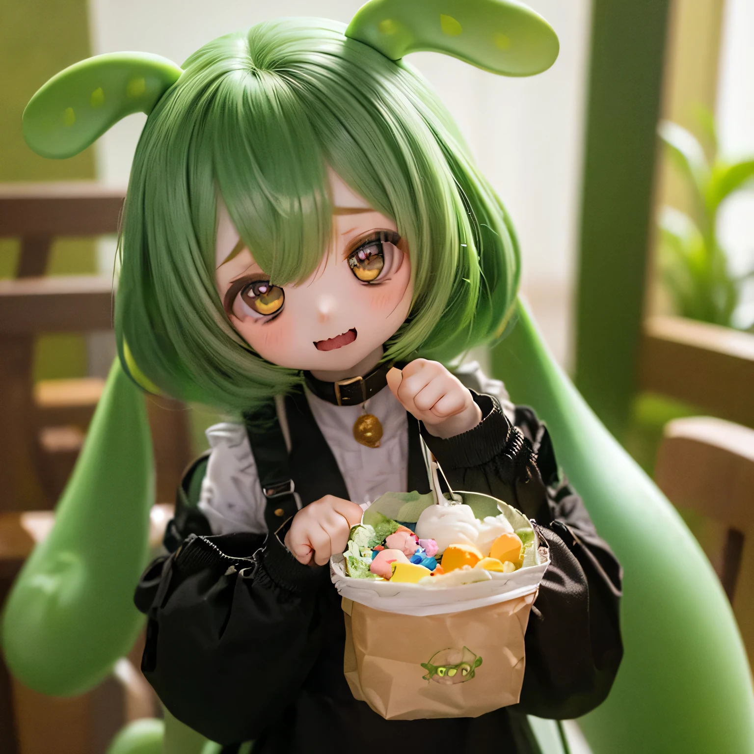 Cheeky Green Haired Zundamon(((((In the form of a child)))))Eat sweets、