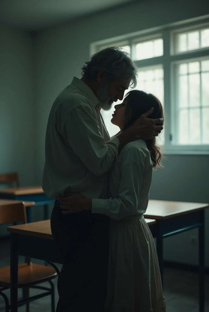 Professor kissing and choking his student in uniform