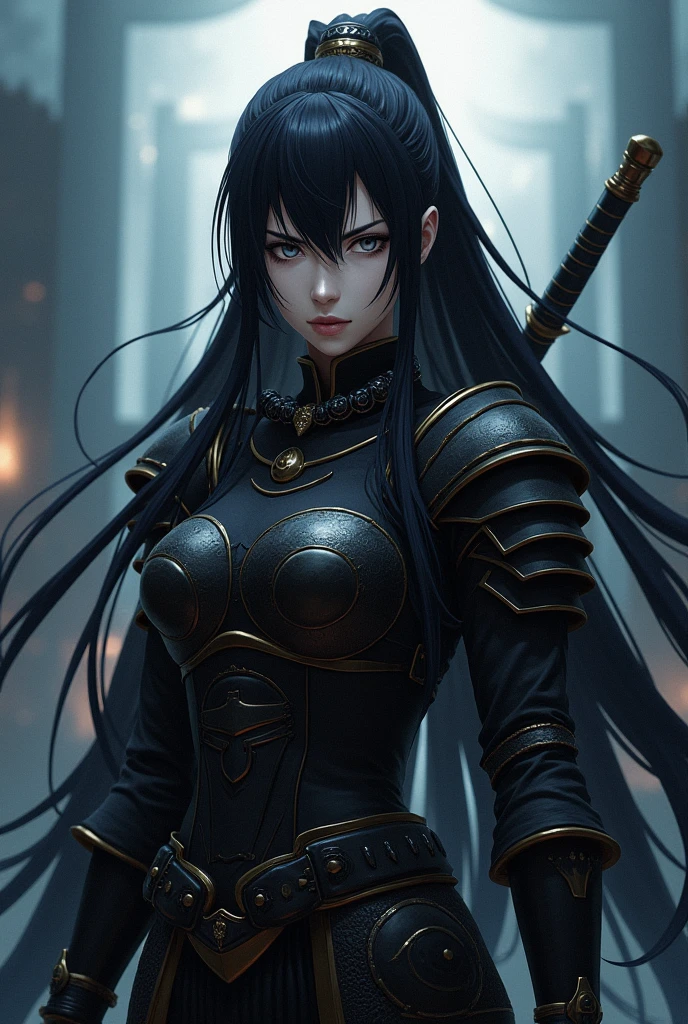 2A samurai woman in armor holding a sword, Karol Bak Oud, Yoshika Amano Karol Baq, 2. 5D CGI Anime Fantasy Artwork, Detailed digital anime art, Detailed fantasy art, 4 k detail fantasy, ArtJam detailed, Dark fantasy art, ArtJam. Attention to detail