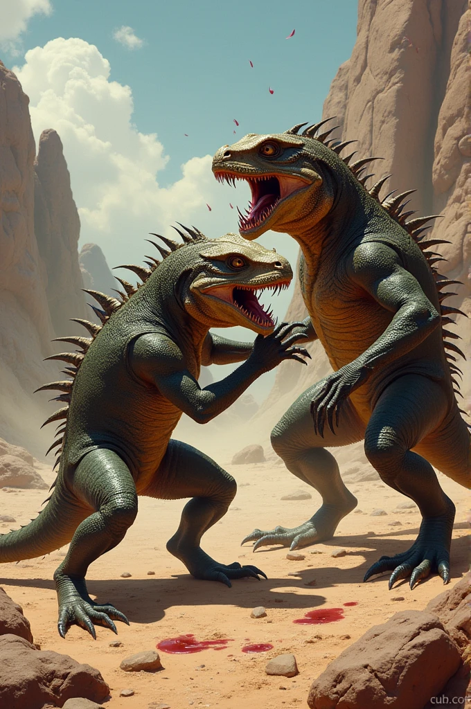 Create multiple adult-sized black reptilian humanoids, alligator-like, with pulsating yellow eyes and all holding electric yellow spears. Behind them is the constellation of the Pleiades and Orion., in a war zone.