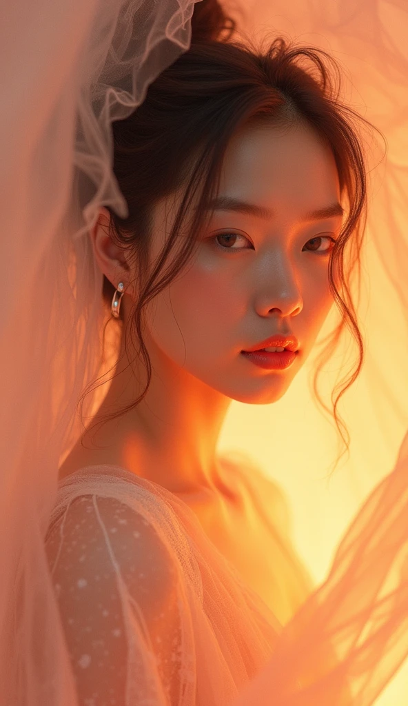 A Korean girl, blondie hair, wearing a transparent wet shirt. Nude except her transparent shirt. Show all her body.