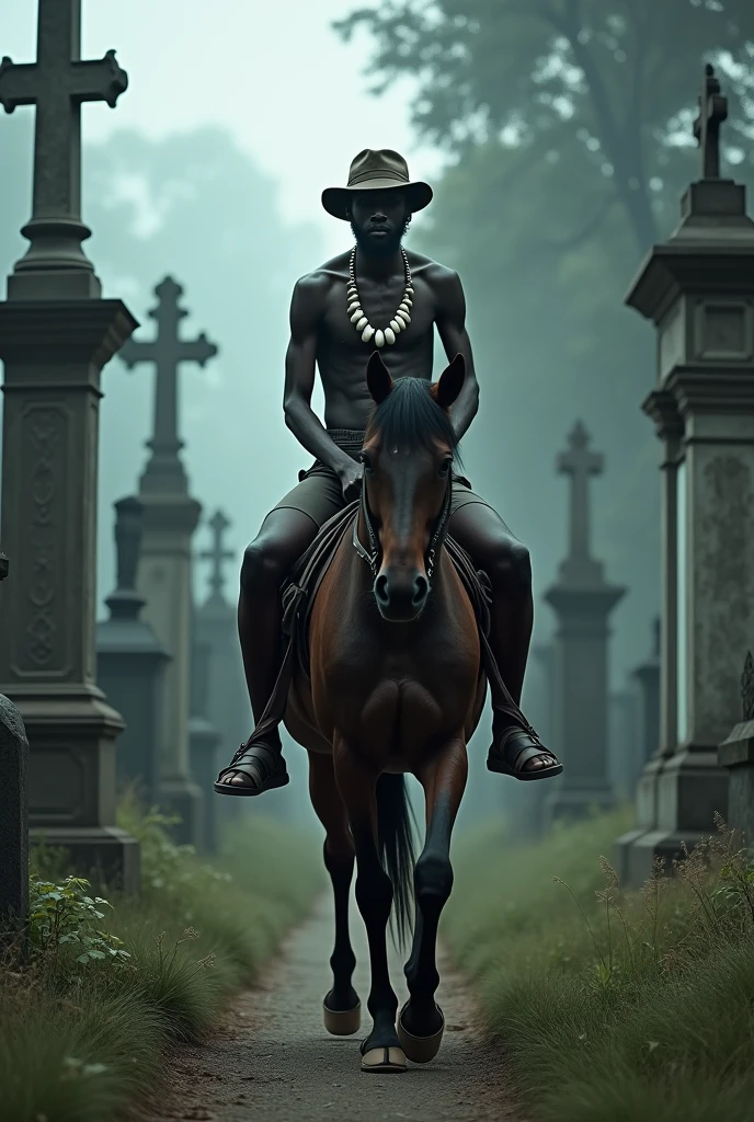 A captivating, eerie cinematic poster in a grimdark art style, featuring a massive, thin skeletal man, missing his left eye, seated on a weathered, decaying box on an old, broken-down dock. The man plays a banjo, meticulously crafted from old driftwood that is slowly disintegrating, its strings creaking ominously with each pluck. The man's tattered clothes hang off his gaunt frame, and his torn straw hat adds to the desolate atmosphere. His skin, darker than the surrounding moonlit atmosphere, appears to be crumbling away, giving the impression of something long dead yet still alive. The dense swamp and wildlife in