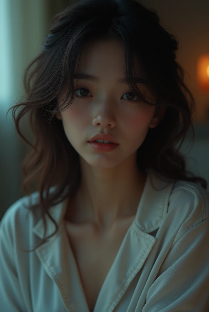 Japanese beauty、High nose、Grin、beautiful、Shortcuts、Brown Hair、pajamas、night、bed、Emotional atmosphere、High resolution, masterpiece, accurate, Textured skin, Very detailed, , 高quality, quality, High-resolution model, detail, Real、Realistic、8k、4K、3D Rendering, 8k octane, Surrealism, 