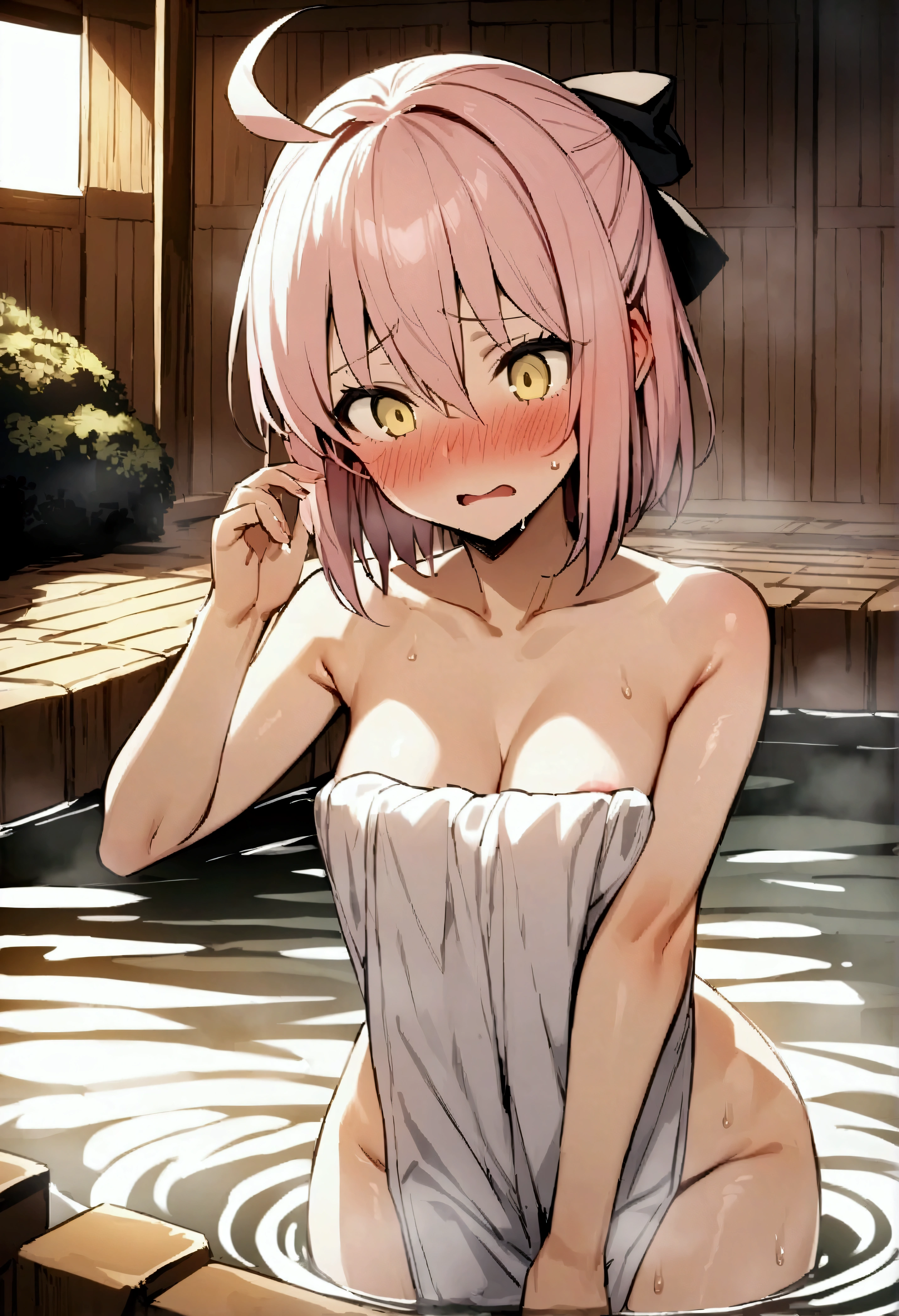 solo,  ichika nakano, VERY short hair, bangs, blue eyes, hair between eyes, pink hair,　 empty eyes ,large breasts, nipple, ,, Heavy snowfall area　frozen (Sweating profusely, Love juice, Wet Woman, female ejaculation) crying mountain Alone, crying, Naked, 　Restaurant , Peeing, lactation, projectile lactation